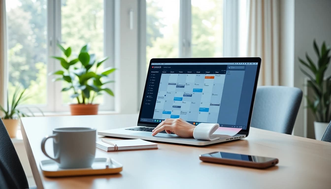 AI that replies to scheduling emails assisting in a bright office environment.