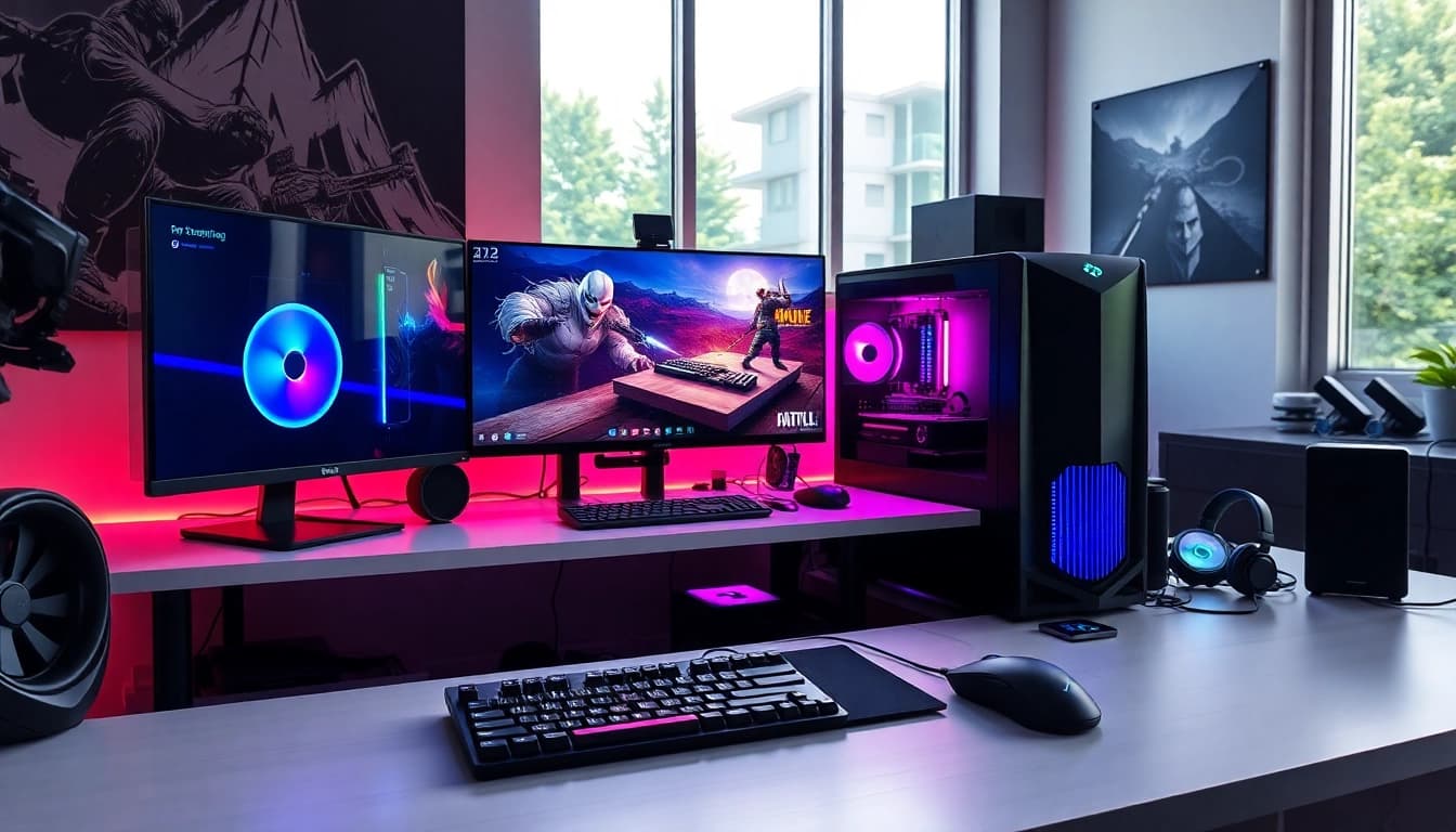 Κατασκευή PC για gaming σε μοντέρνο χώρο εργασίας με εντυπωσιακή απεικόνιση.