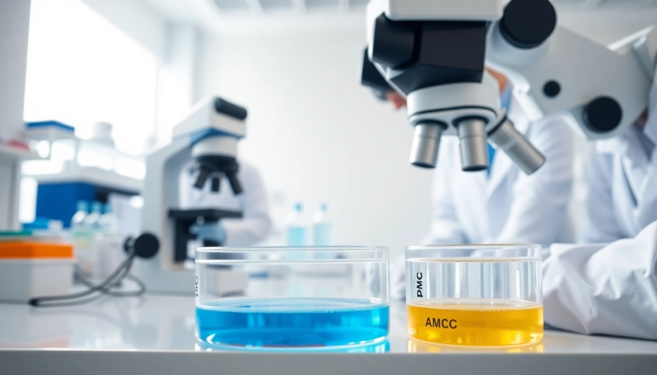Analyzing amc peptide samples in a vibrant, modern lab setting.