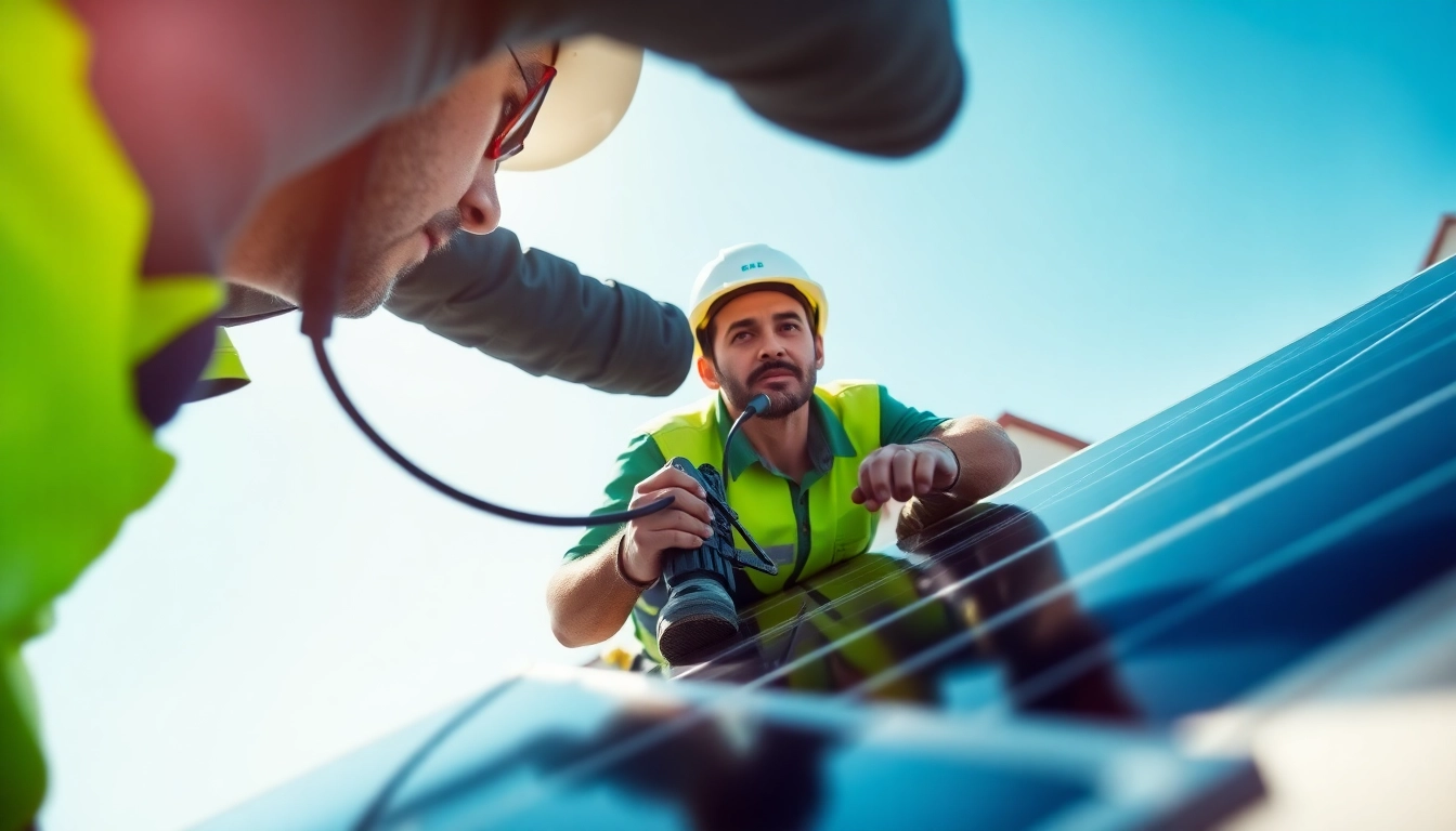 Technician performing solar panel repair near me with focused attention and specialized tools.