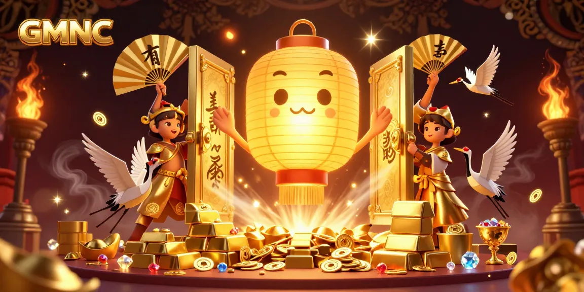 Experience luxury gaming with GMNC's vibrant 3D casino illustration filled with golden treasures and cultural symbols.