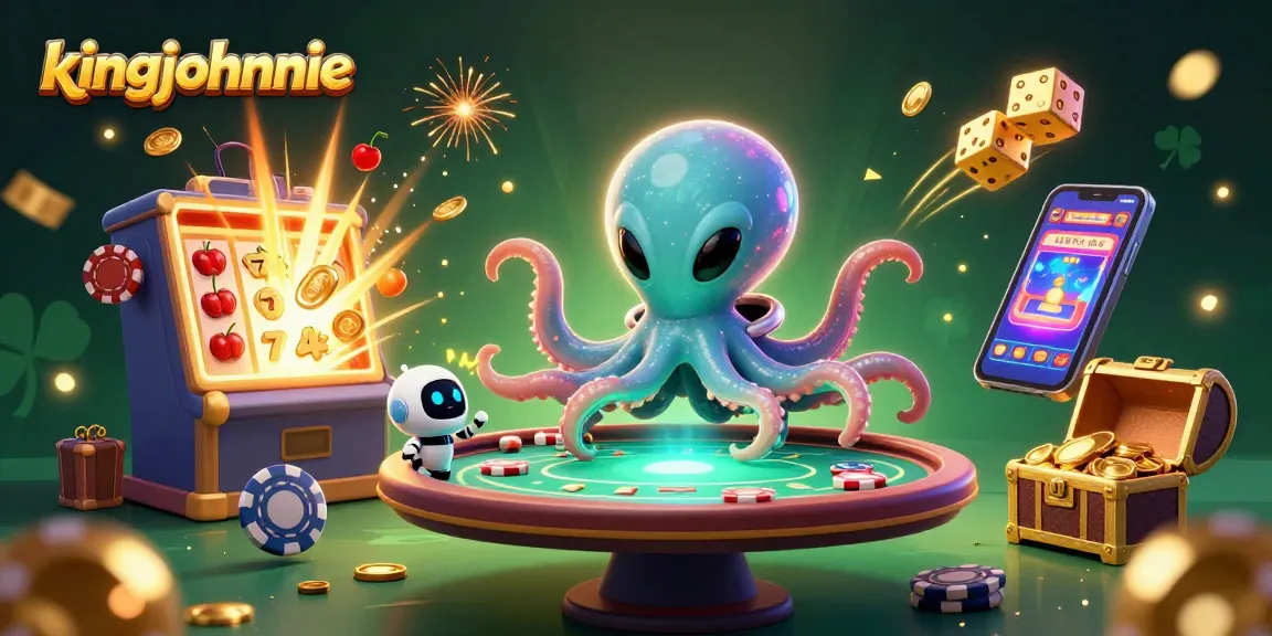 Engage with kingjohnnie's 3D poker adventure featuring vibrant slot elements and playful characters.