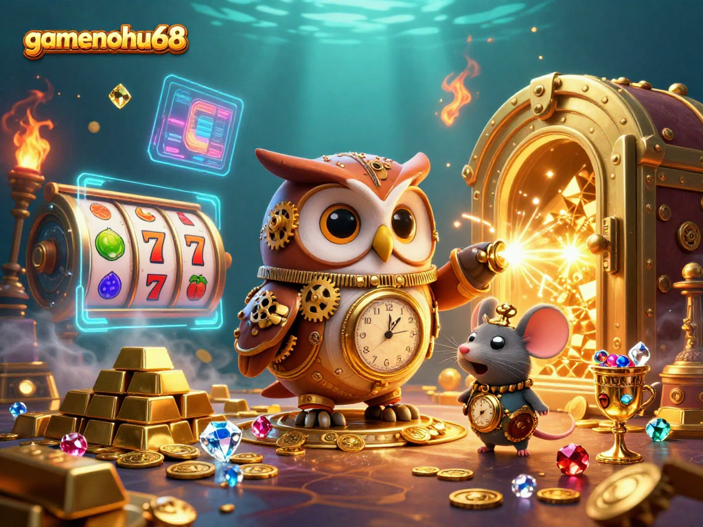 Win big with gamenohu68 in this dynamic casino scene featuring steampunk elements.