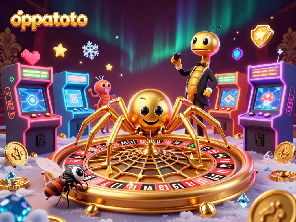 Engage in thrilling betting with oppatoto at the roulette wheel amidst vibrant gaming elements.