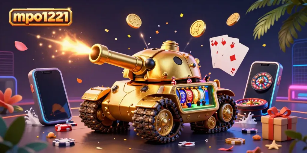 Experience the vibrant world of mpo1221, where a golden beetle tank reveals a tantalizing casino adventure.