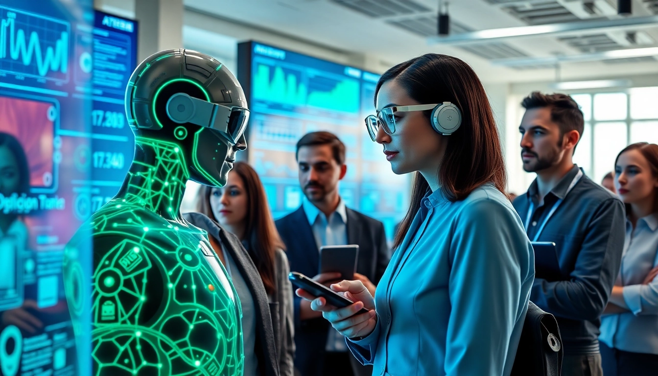 Visual representation of Ai agents in a collaborative tech environment showcasing innovation.
