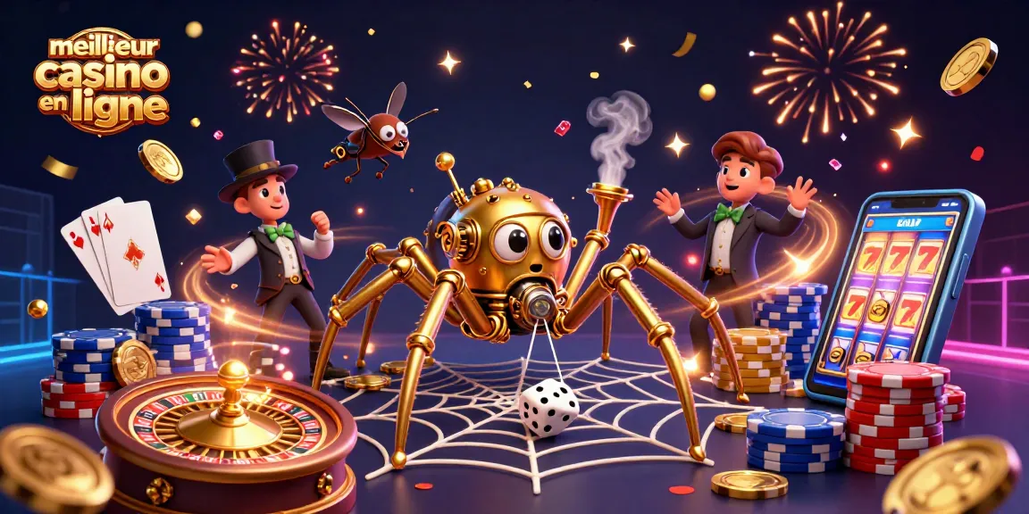 Le meilleur casino en ligne offre une expérience immersive avec une araignée steampunk et un gentleman amusé.