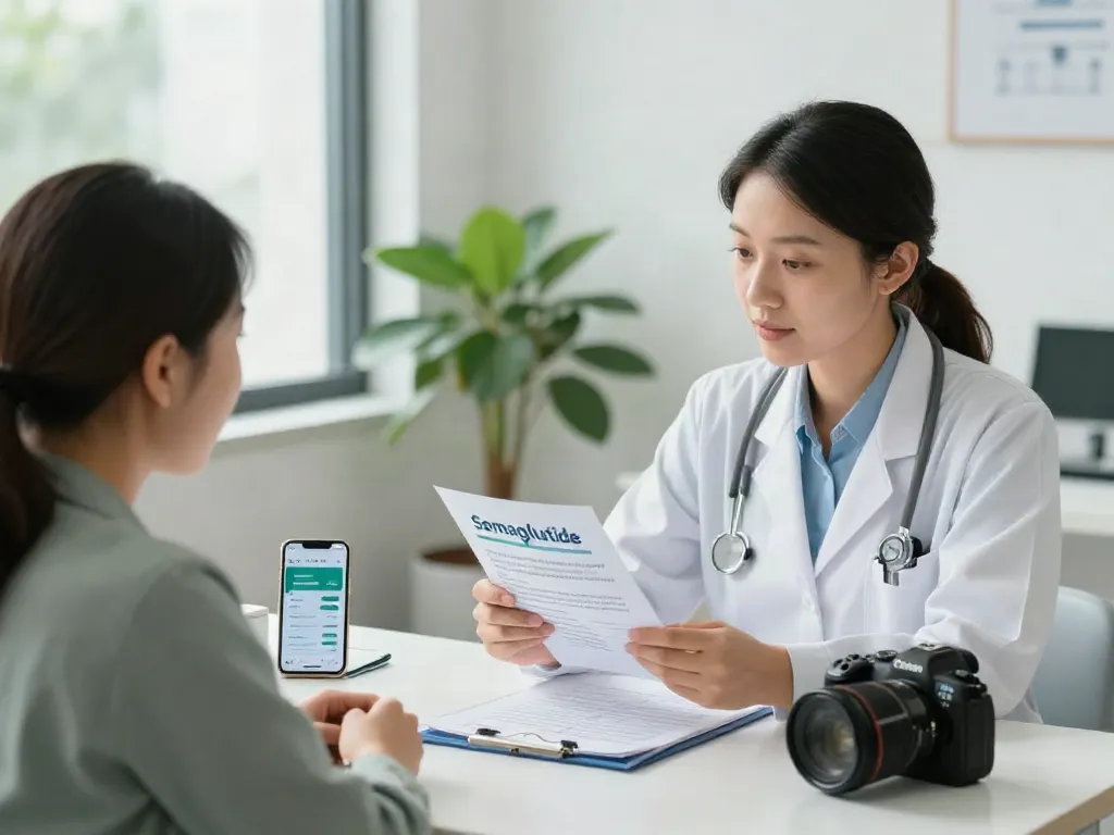 Consultation on Semaglutide at a modern clinic, discussing weight loss benefits and therapy.