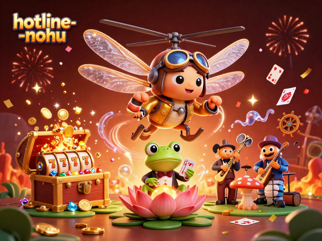 Engage in thrilling games at hotline-nohu with vibrant characters, dynamic casino elements, and festive atmosphere.