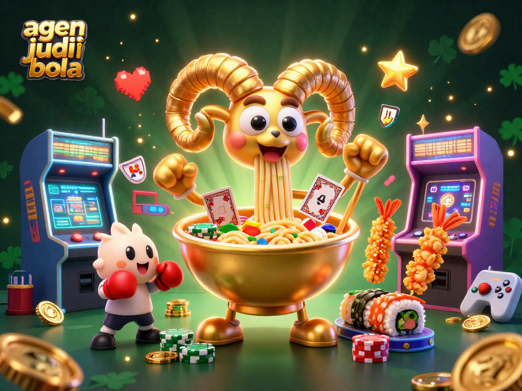 A vibrant scene of agen judi bola showcasing colorful casino elements with engaging characters in action.