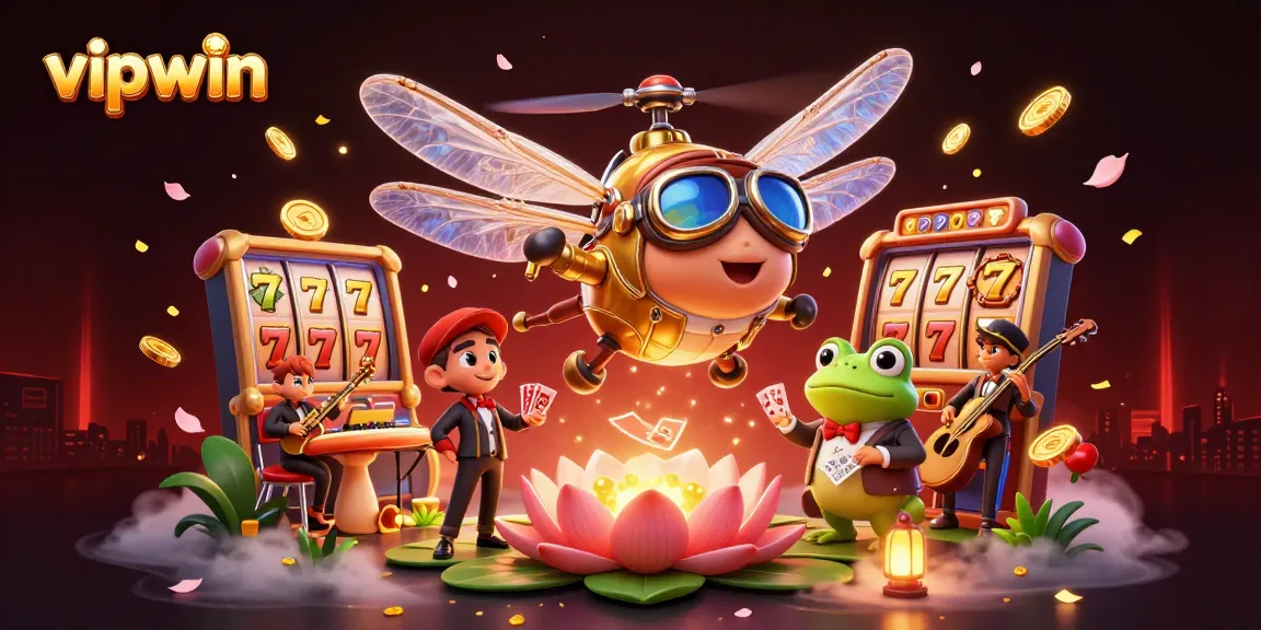 Experience energetic gaming at vipwin with a lively dragonfly pilot, frog croupier, and jazzy cricket musicians.