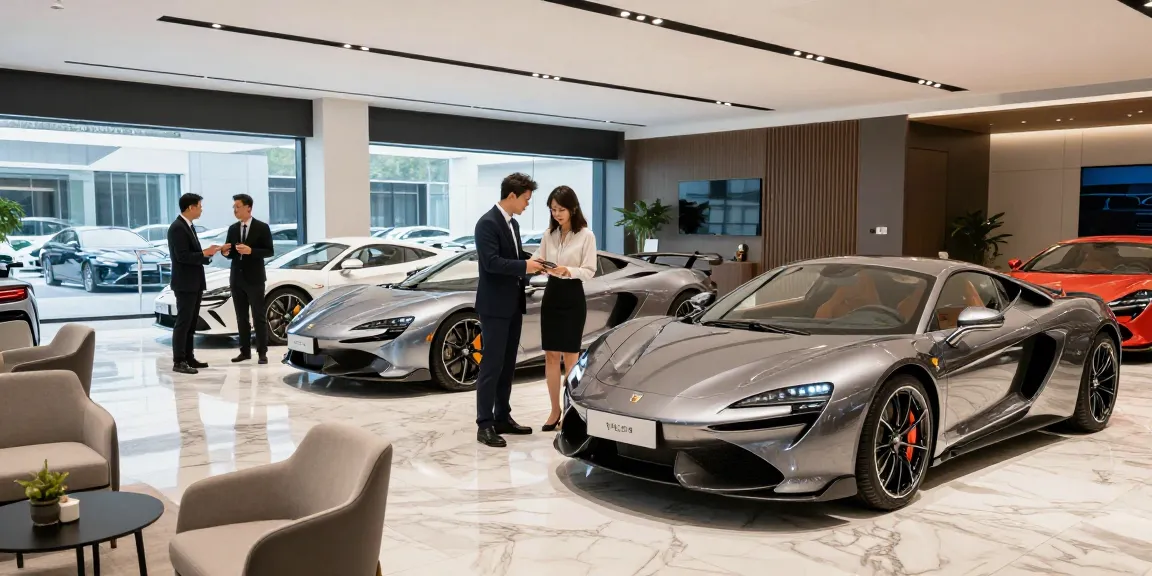 Interior showroom mobil mewah LUXURY 777 yang menampilkan kendaraan premium dan suasana elegan