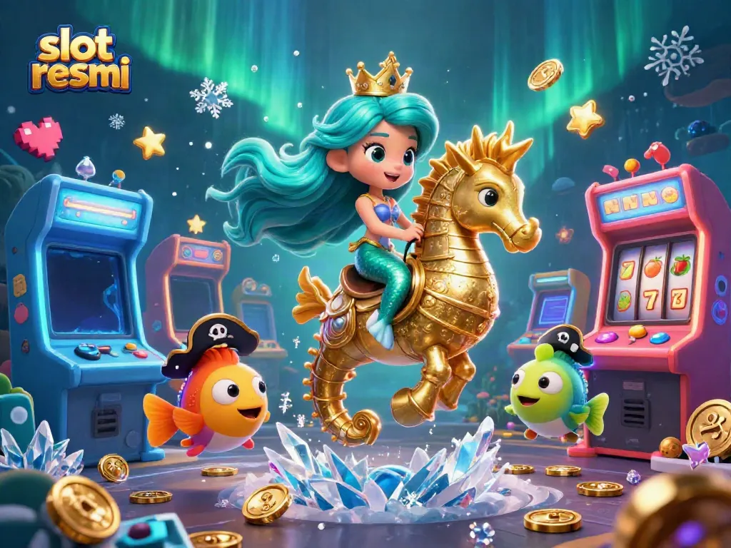 Slot resmi dengan ilustrasi putri duyung menunggang kuda laut dan mesin permainan