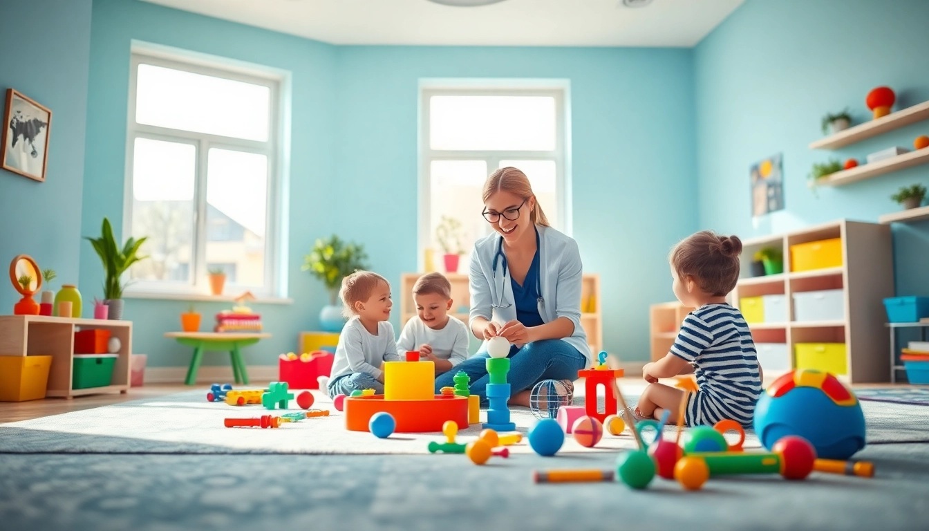 Engaging ABA therapy in Troy session with a child and therapist in a colorful room.