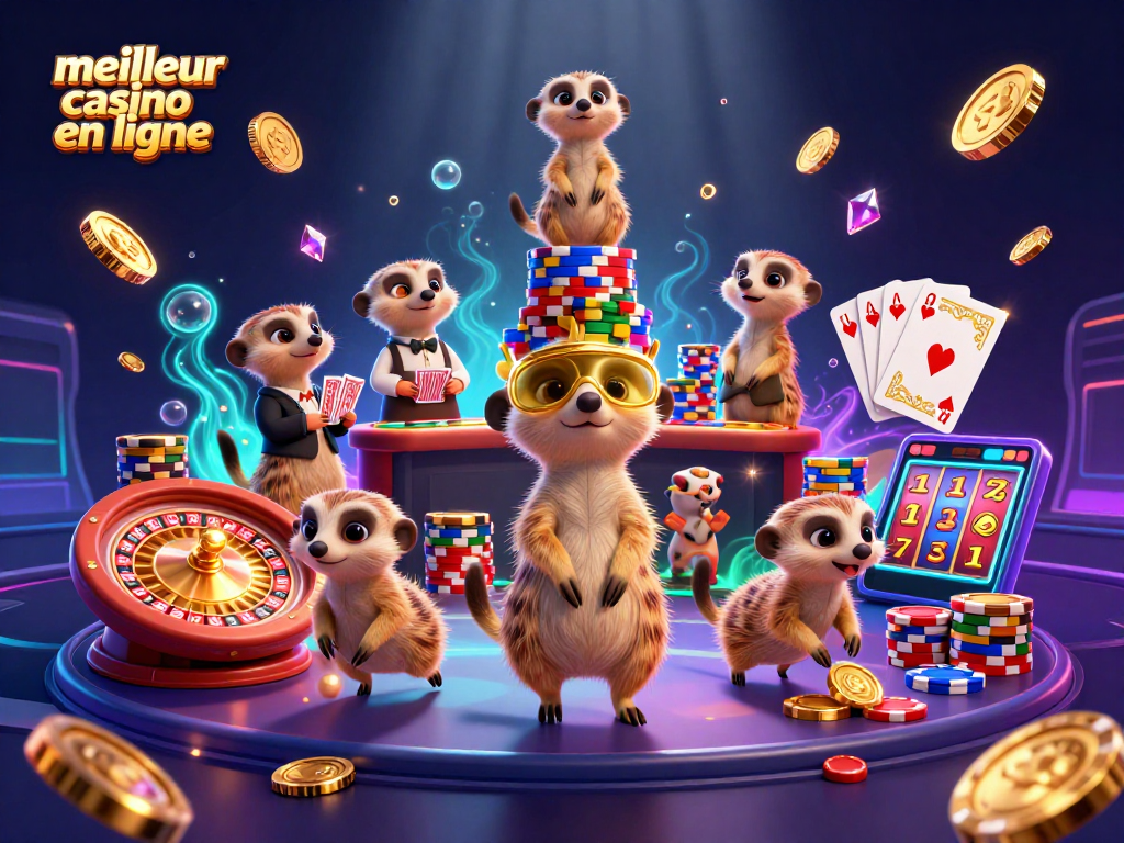 Le meilleur casino en ligne avec une colonie de suricates gérant une opération élaborée, offrant jeux et gains.