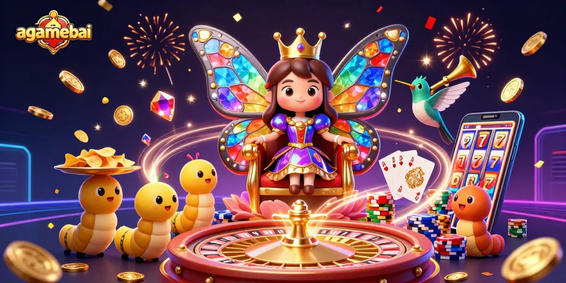 Experience the thrill of agamebai with a vibrant casino scene featuring a whimsical butterfly queen.