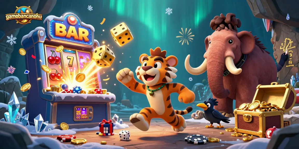 Experience the thrill of gamebancanohu with cavemen and tigers in an exciting casino scene!