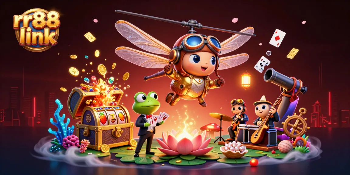 Engage with the exciting rr88 link at this vibrant lily pad casino, featuring a frog croupier and dynamic game elements.