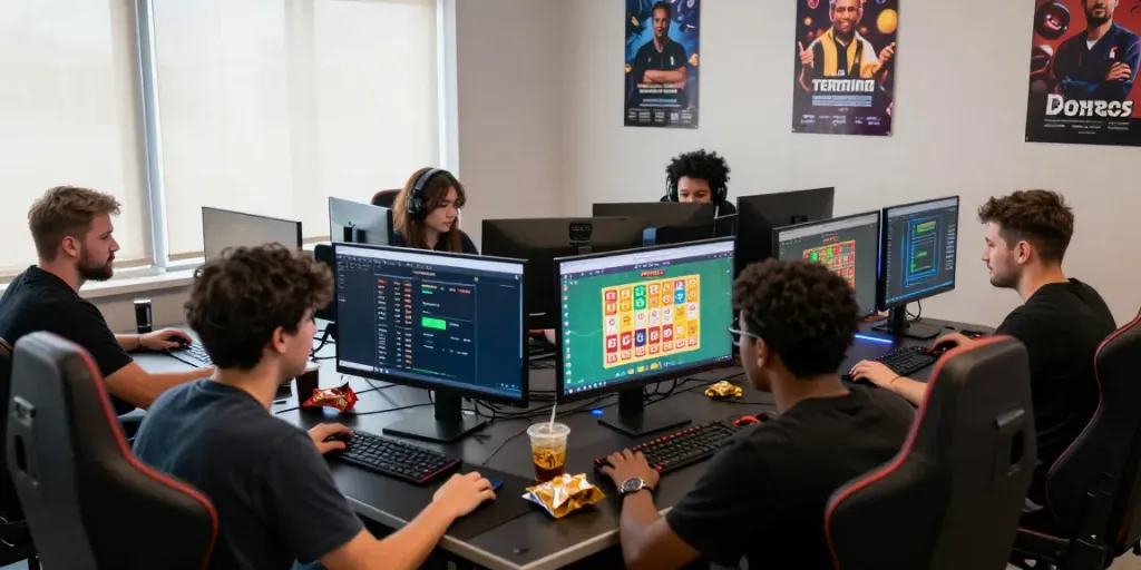 Engaging togel online gaming scene highlighting harga toto on multiple screens.