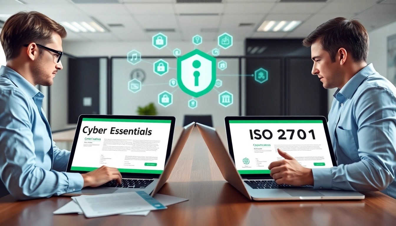 Comparing cyber essentials vs iso 27001 certifications through a professional analysis of compliance documents.
