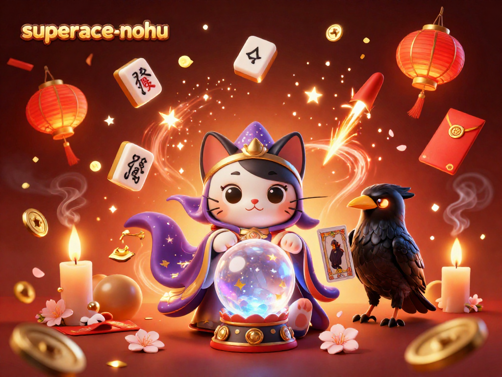 Spin the reels with superace-nohu in an engaging 3D casino scene featuring mystical characters and festive elements.