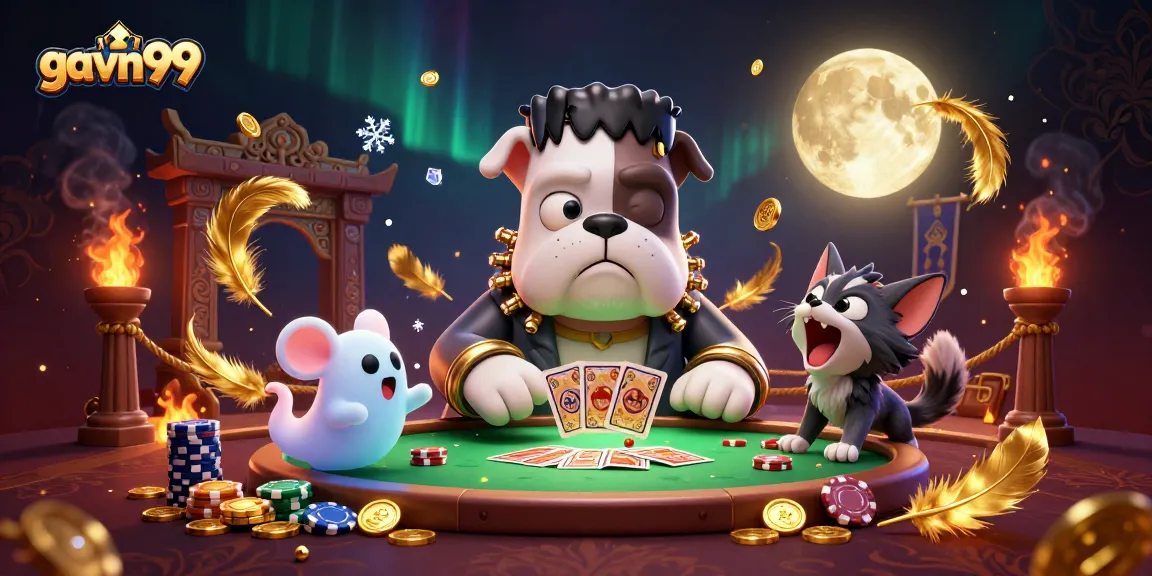 Experience thrilling card games with gavn99 at a vibrant 3D casino scene.