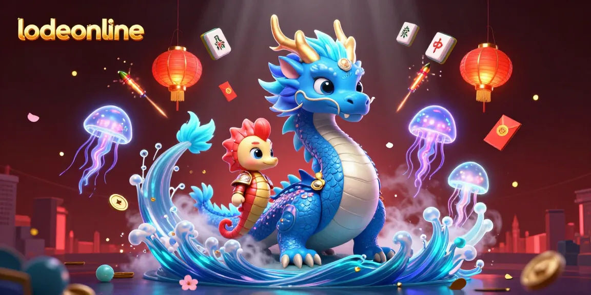 Lodeonline features a dazzling underwater scene with a majestic dragon, seahorse knight, and neon jellyfish in a vibrant casino illustration.