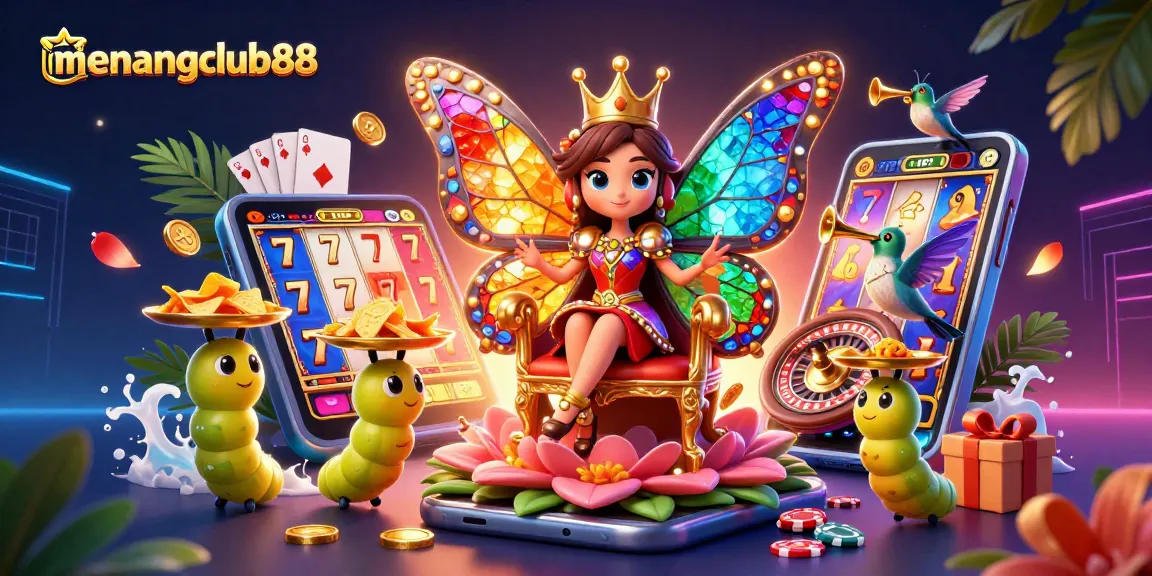 Experience the excitement of menangclub88 with a captivating 3D illustration featuring classic and modern gaming elements.