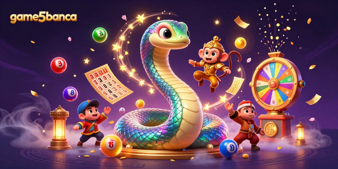 game5banca showcases a vibrant lottery scene with colorful balls and magical elements.