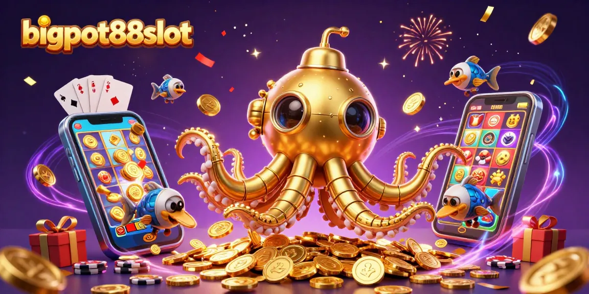 bigpot88slot menang slot dengan mesin slot berwarna-warni melawan latar belakang koin emas