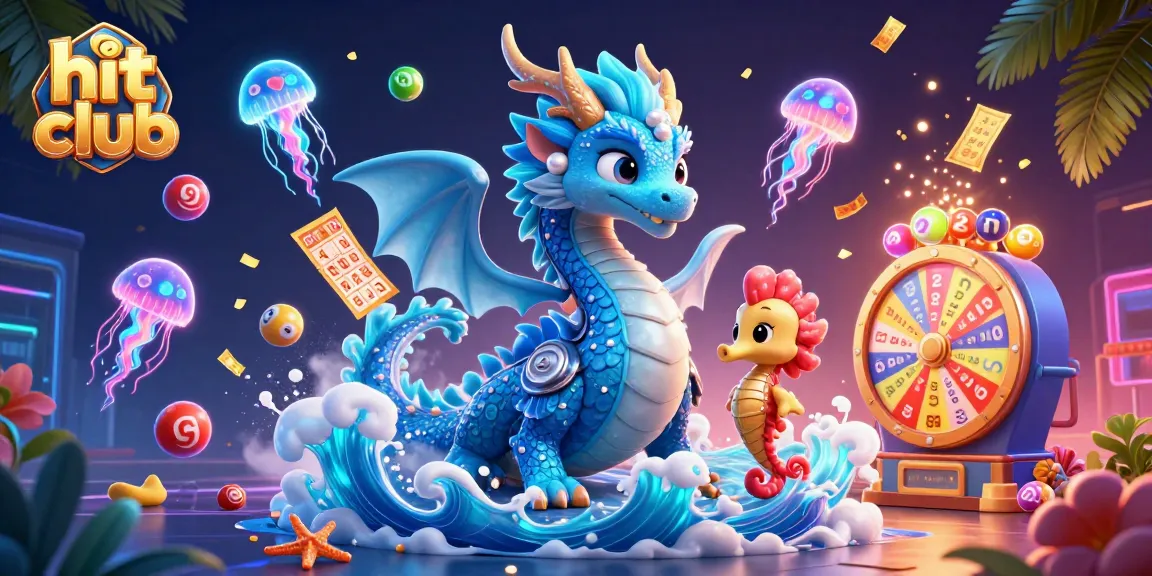 Play games at hit club while enjoying vibrant casino elements like colorful lottery balls and prize wheels.