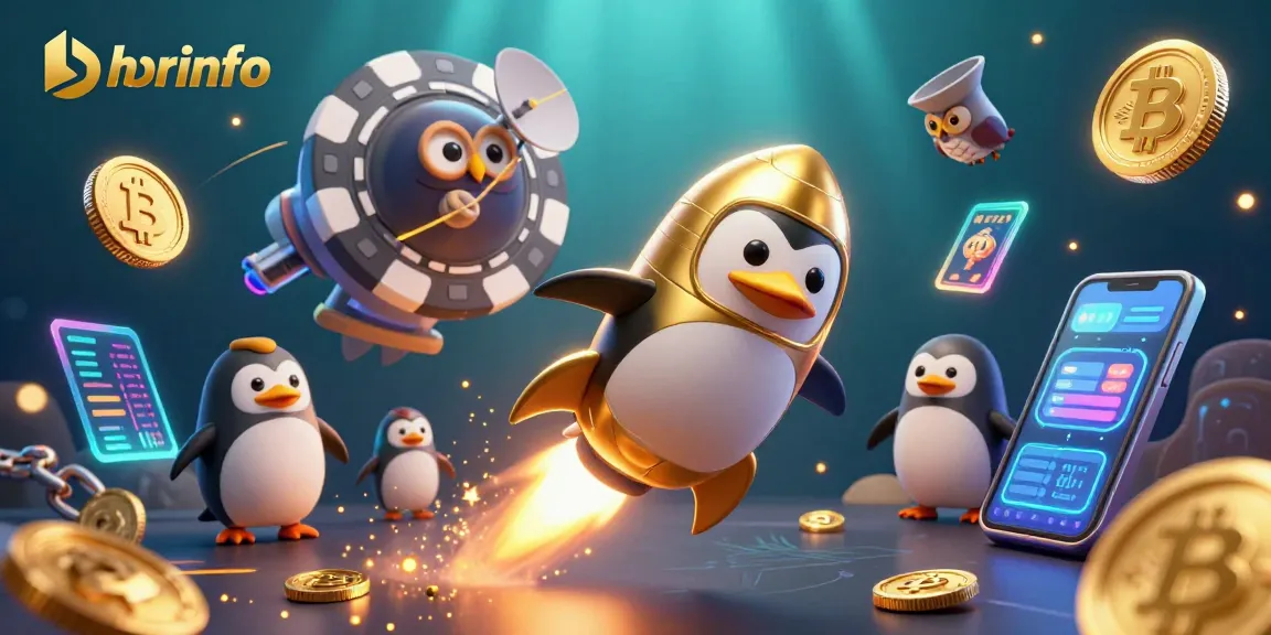Engage with hbrinfo and its vibrant space casino scene featuring a golden penguin and crypto elements.