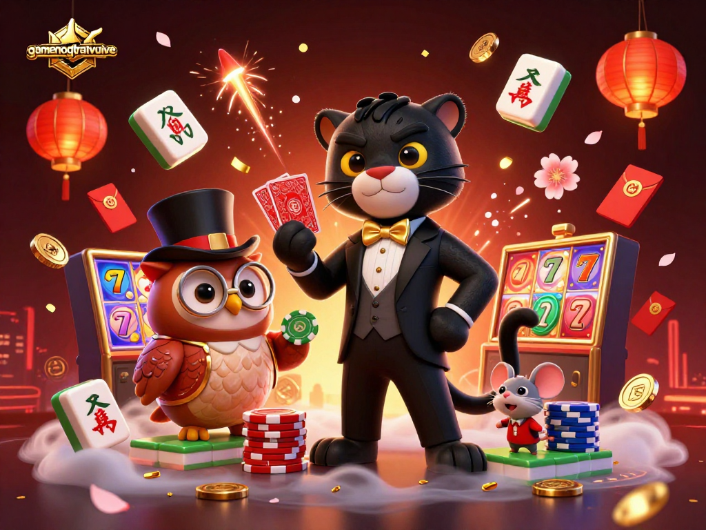 Engage in fun gaming with the stylish characters at gamenongtraivuive surrounded by animated casino elements.