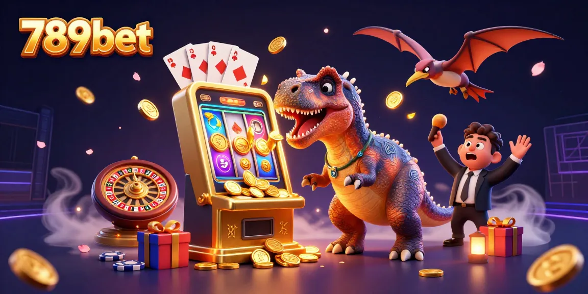 Spin the reels with 789bet as the pachycephalosaurus hits the jackpot in a chaotic casino scene.