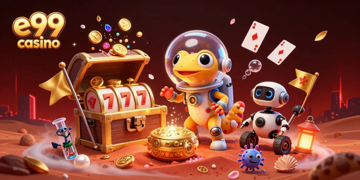 Play thrilling games at e99 casino featuring a Martian theme and vibrant gold elements