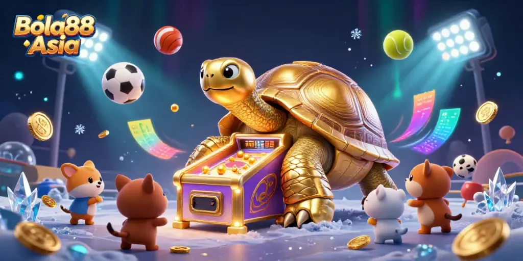 Bola88 Asia engaging betting scene showcasing excitement and gaming action in an animated style.