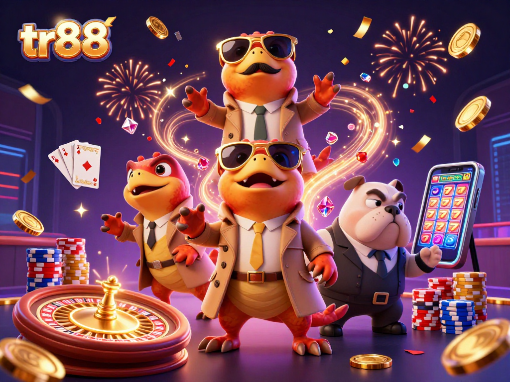 Experience gaming excitement with tr88 as raptors in disguise attempt VIP entry amid cascading treasures.