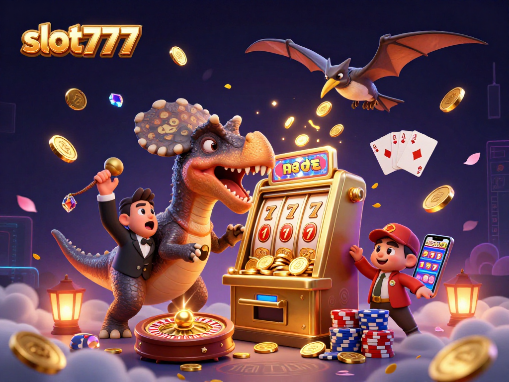 Experience exciting wins at slot777 with a dynamic 3D casino illustration of thrilling jackpot action.