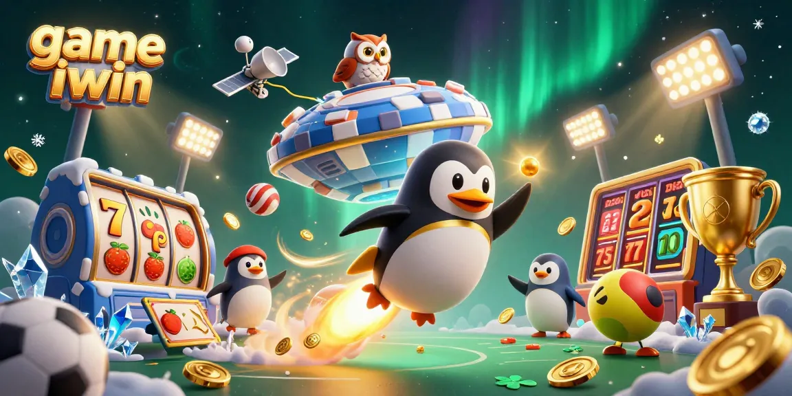 Experience game iwin with a golden penguin soaring through space toward a dazzling casino