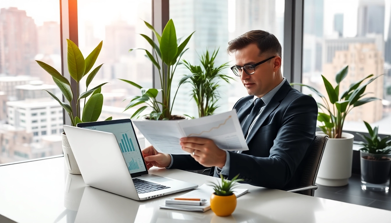 A business owner exploring instant merchant cash advance uk bad credit options in a modern office setting.