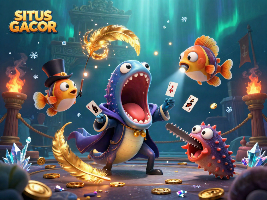 Engage with SITUS GACOR through vibrant 3D illustration showcasing gambling fun and excitement.
