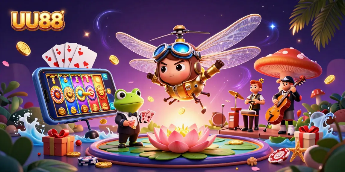 Experience thrilling gameplay at UU88 with vibrant casino action and cheerful characters engaged in card games.