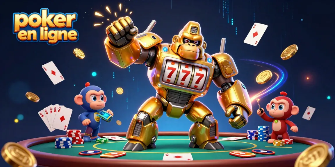 Gagnez au poker en ligne avec des machines à sous et des jeux de cartes animés dans une scène dynamique.
