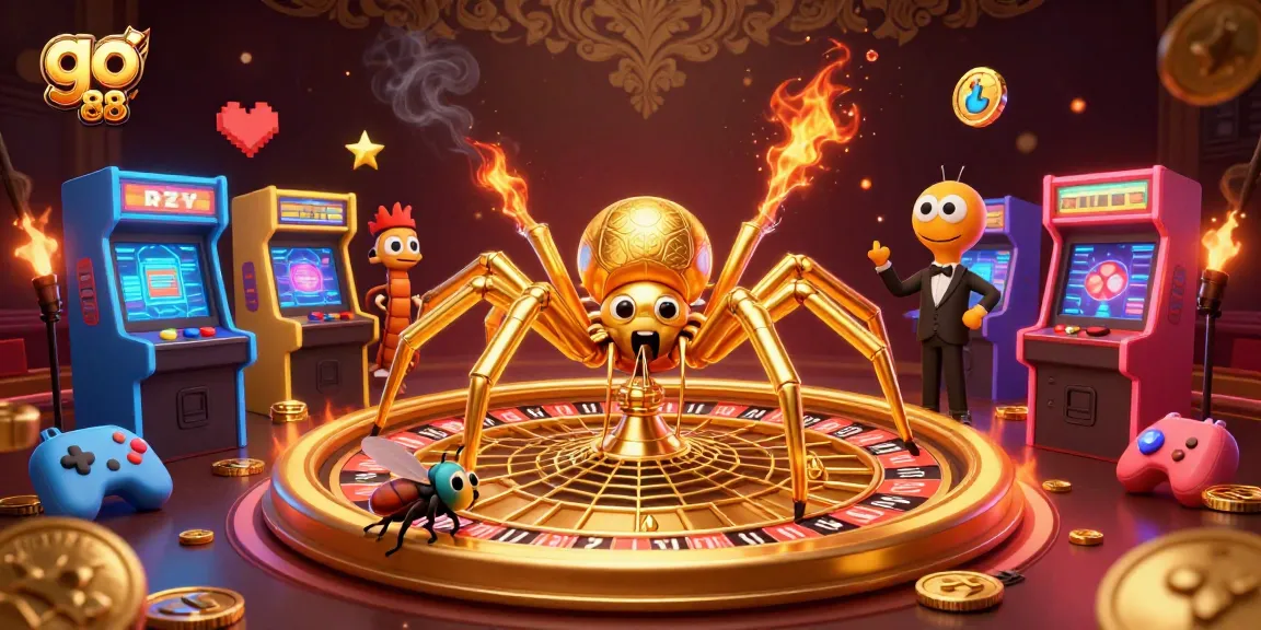 Experience the thrill of go 88 as the golden spider and croupier prepare for exciting bets!