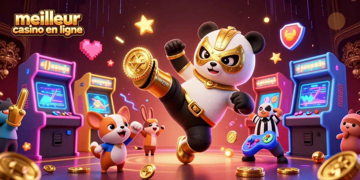 Image d'un meilleur casino en ligne avec un panda et un chihuahua dans un environnement dynamique de jeux.