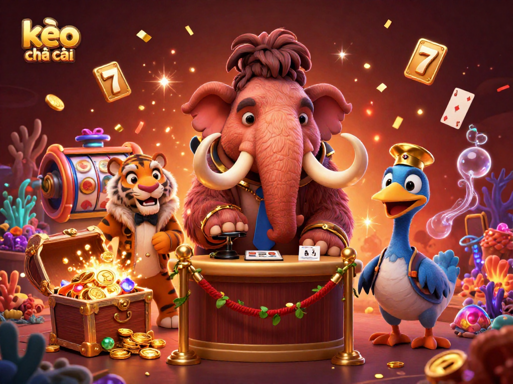 Engage with kèo nhà cái through exciting casino adventures with a mammoth bouncer, VIP guests, and vibrant game elements.