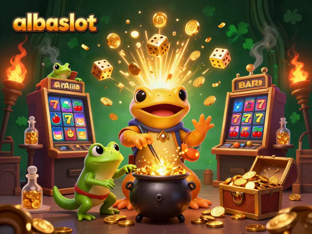 ALBASLOT menghadirkan alkimia slot dalam ilustrasi 3D dengan elemen keberuntungan dan jackpot.