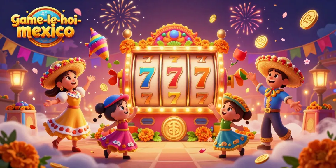 Experience the excitement of game-le-hoi-mexico with vibrant slot reels and festive characters in a lively setting.