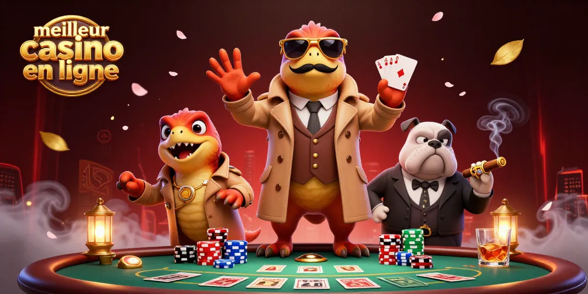 Jouer au meilleur casino en ligne avec des personnages amusants dans une illustration dynamique.