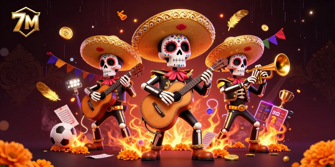 Bet on sports with 7M as skeleton mariachi characters raise the stakes in a vibrant scene.